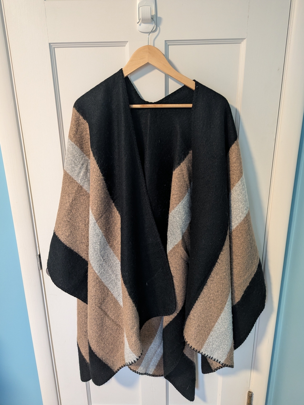 Womens Black, Brown & Gray Open Front Wrap Coat